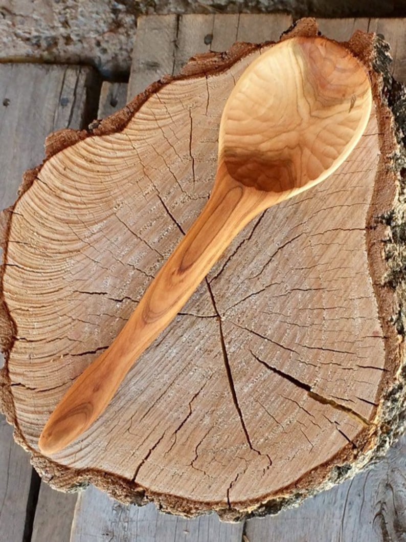 Hand Carved Wooden Serving Spoon Apricot Wood Serving Spoon Rustic Serving Spoon