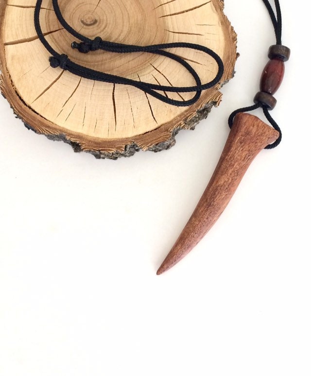 Hand Carved Fang Pendant Wooden Fang Necklace Protective Etsy