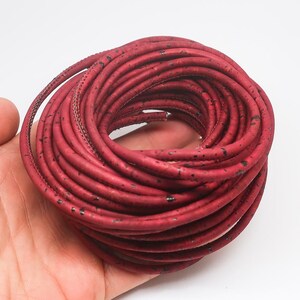 Round Cork Cord with Tube Dark Red Cork Cord for Jewelry Making Vegan Leather Cord for Necklace Faux Leather Cord 3mm - 1 meter 39 inches
