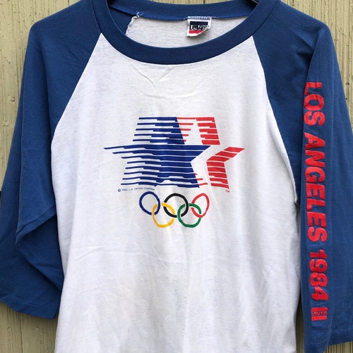1984 Los Angeles Olympics Levi's Vintage shops T-Shirt, LA Olympics, Levis Exclusive, Raglan Baseball Tee, Single Stitch, 50/50 Blend, Paper Thin