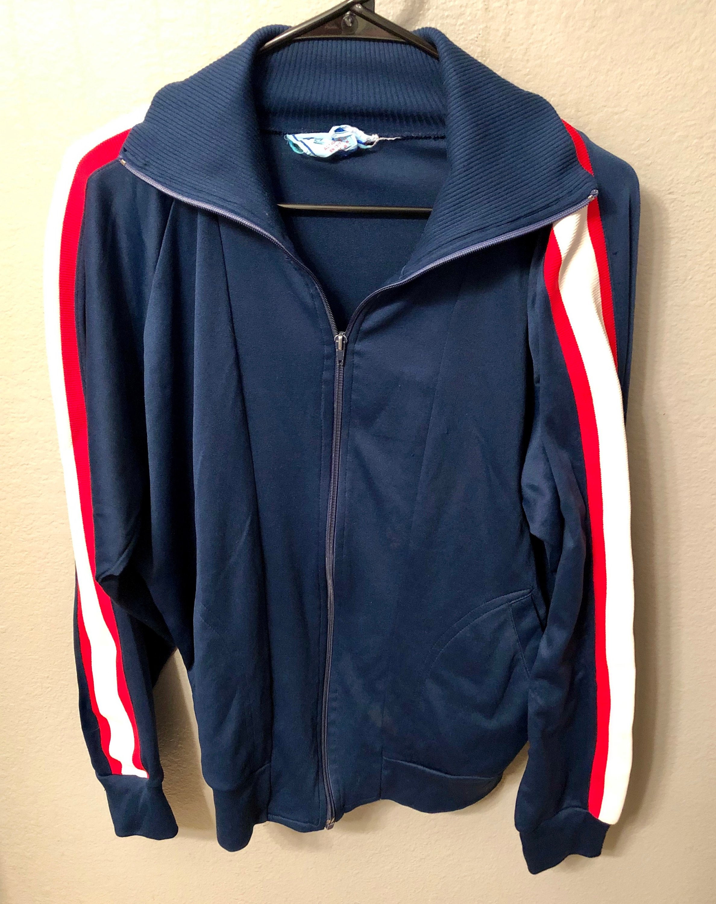 80s Track Jacket Blue Jacket with Red and White Striped | Etsy