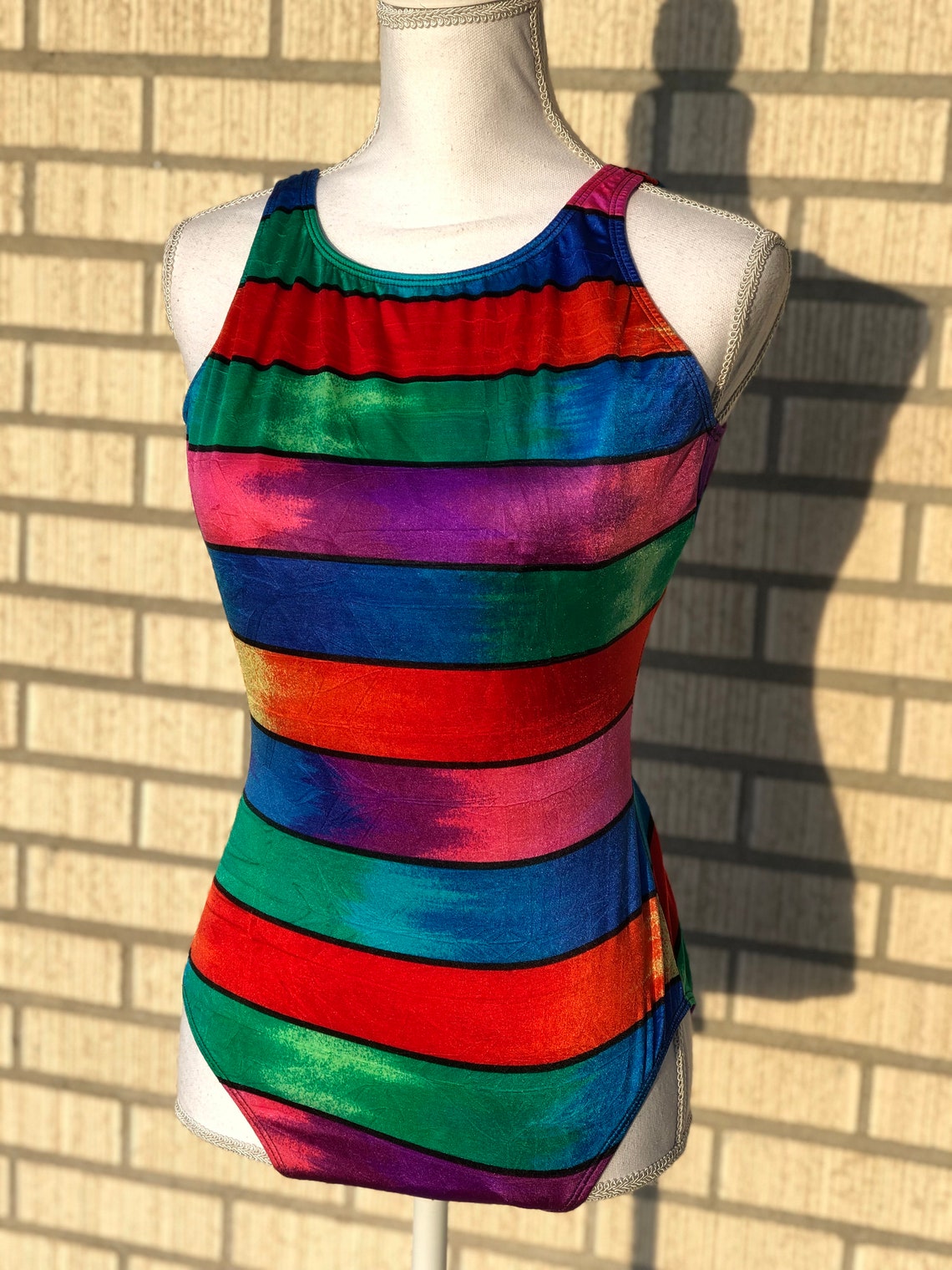 Vintage 1980s Swimsuit One Piece Low Back Neon Stripes | Etsy