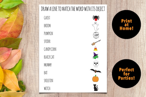 Halloween Matching Page, Printable Activity Page, Party Favors, Kids Activity Page, Teacher Supplies, Classroom Worksheet, Kids Worksheet