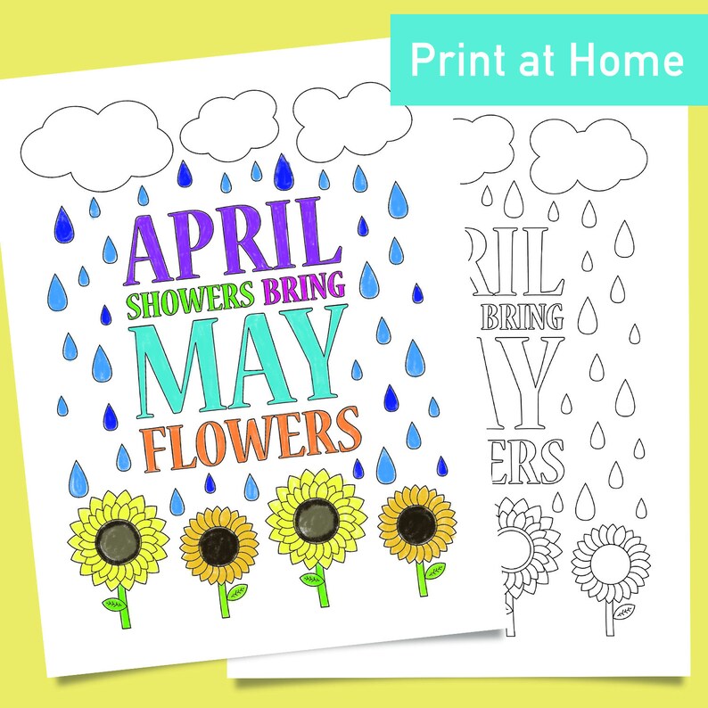 April Showers Bring May Flowers Printable Coloring Sheet Size Etsy