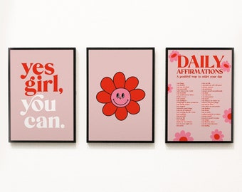 Set of 3 Retro Prints | Pink prints | Cool Y2K Prints Set | Home decor | Trendy Prints | Pink and Red Prints| Aesthetic Prints | Cute Prints