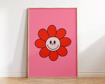 Retro Cute Flower Print | Flower Print | Pink and Red Prints | Y2K Print | Home Decor | Trendy Prints | Aesthetic Posters | Preppy Prints