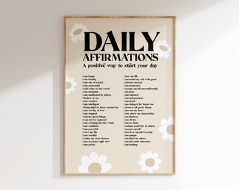 Daily Affirmations Print | Dorm decor | Motivational Quote | Daily reminders | Y2k room decor | Pink Print | Gifts for Her| Positivity Print