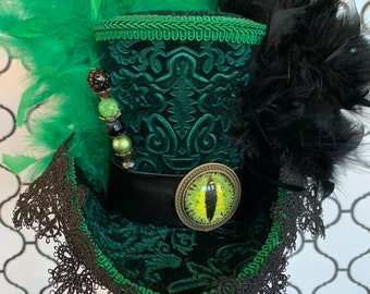 Goth (Gothic) Steampunk Mini Top Hat, Check Out Other Colors (see description)!!  Halloween Cat Eye Victorian Fascinator, MADE to ORDER!!
