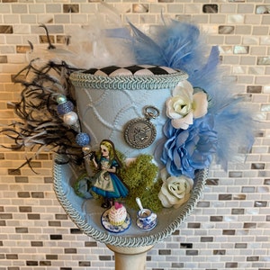Alice In Wonderland Mini Top Hat, Blue Alice Fascinator, MADE to ORDER ONLY!!