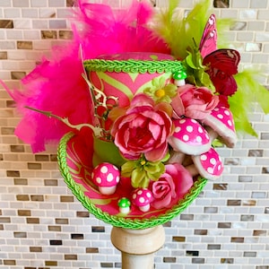 Alice In Wonderland Mini Top Hat, Absolem Pink Mushroom & Butterfly Fascinator, MADE to ORDER ONLY!!