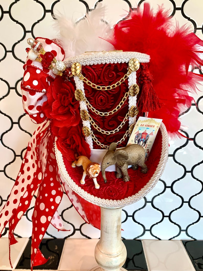 MADE to ORDER ONLY!! Extra Large, shops 6” Tall Circus Mini Top Hat, Ringmaster, Master of Ceremonies Fascinator, Tree Topper