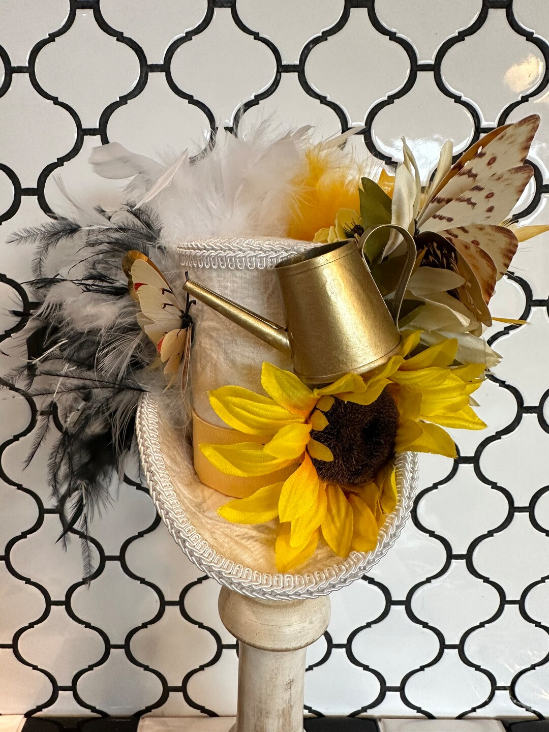 MADE to ORDER ONLY Sunflower and Butterflies Mini Top Hat, Garden Party