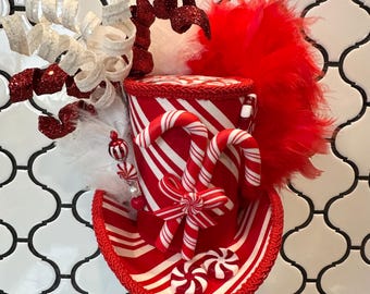 RESERVED Order for Karon.  Candy Cane Mini Top Hat, Christmas Candyland Fascinator, MADE to ORDER Only!!