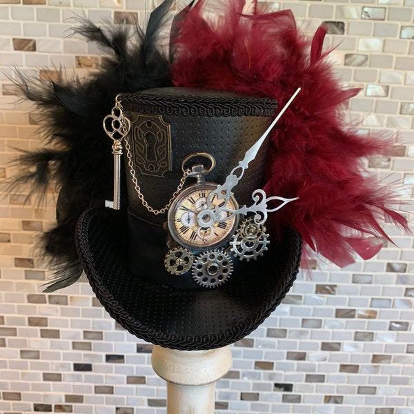 MADE to ORDER ONLY!  Steampunk Mini Top Hat or Black & Burgundy Fascinator