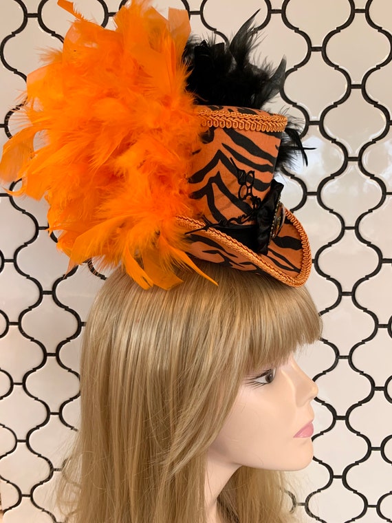 Brown and orange tiger stripe fascinator Accessories | Brown And Orange Tiger Stripe Fascinator  main image 3