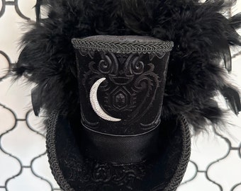 MADE to ORDER ONLY!!  Crescent Moon Mini Top Hat, Inspired by Stevie, Black Velvet Fascinator
