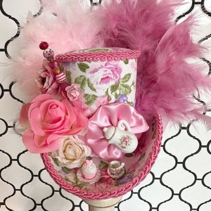 MADE to ORDER ONLY!!  Teacup and Tea Set Mini Top Hat, Pink Fascinator