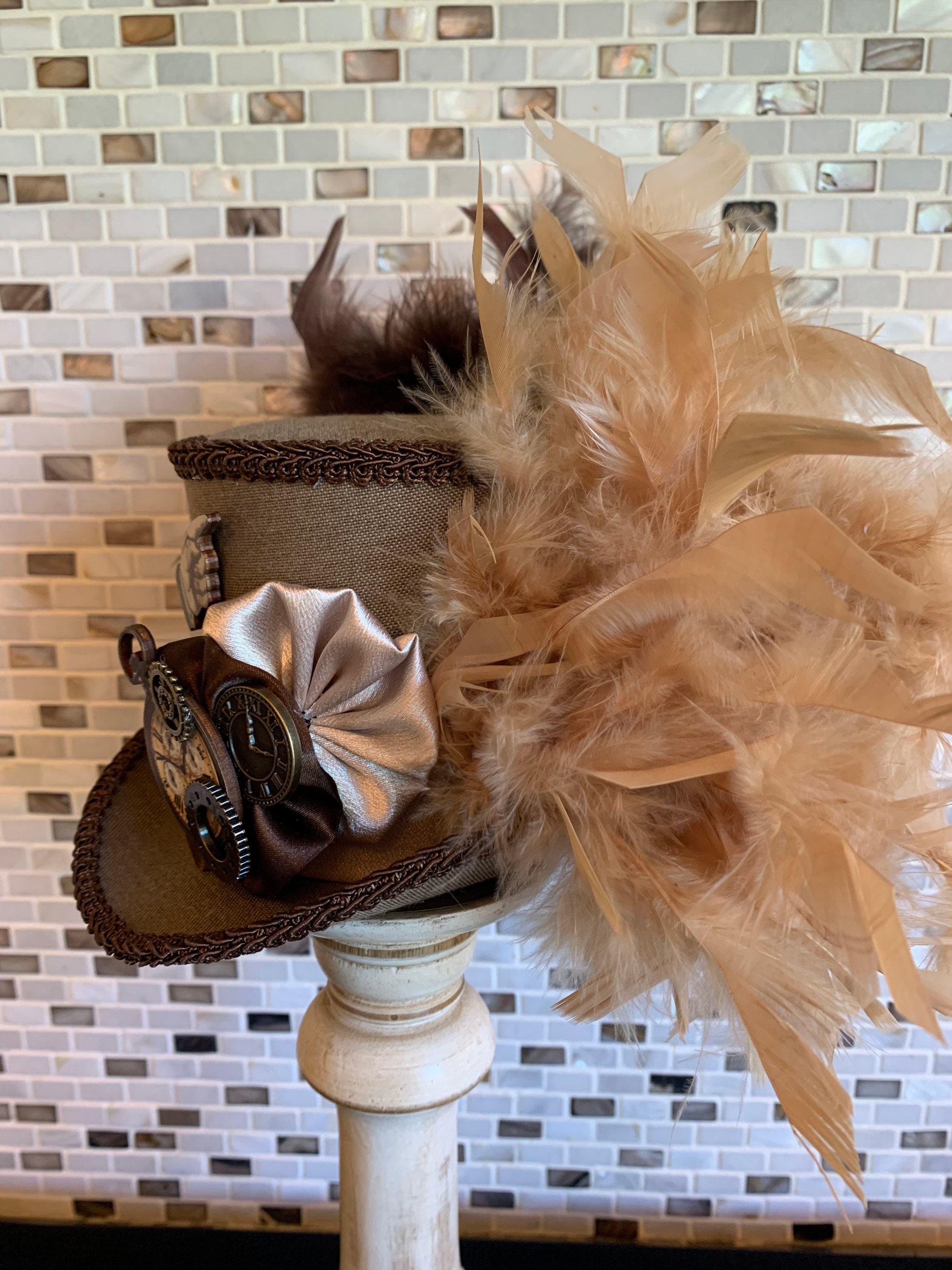 Steampunk Hufflepuff mini top hat headband Mini Top Hat-Fascinator, Steampunk,Tea Party,Wedding,Ascot  main image 2
