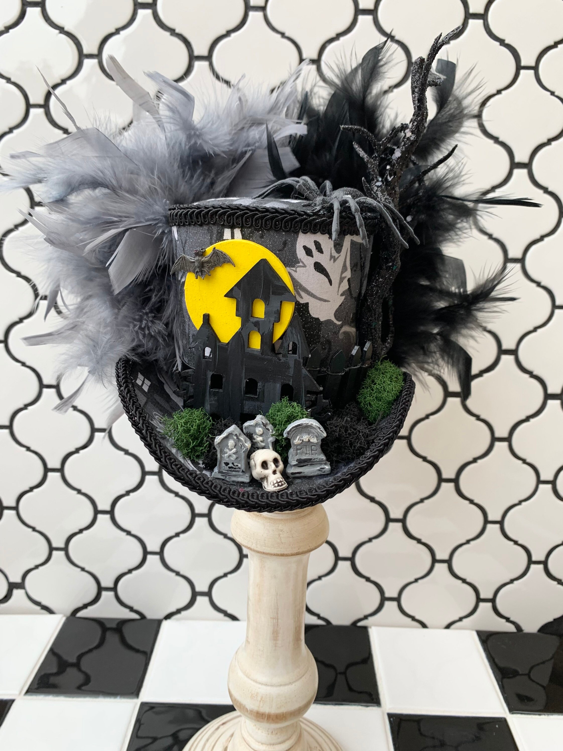 Halloween Mini Top Hat, Haunted House Fascinator, READY to SHIP NOW!!