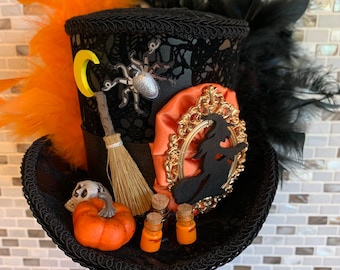Halloween Crescent Moon Mini Top Hat, Witch Fascinator, MADE to ORDER ONLY!!