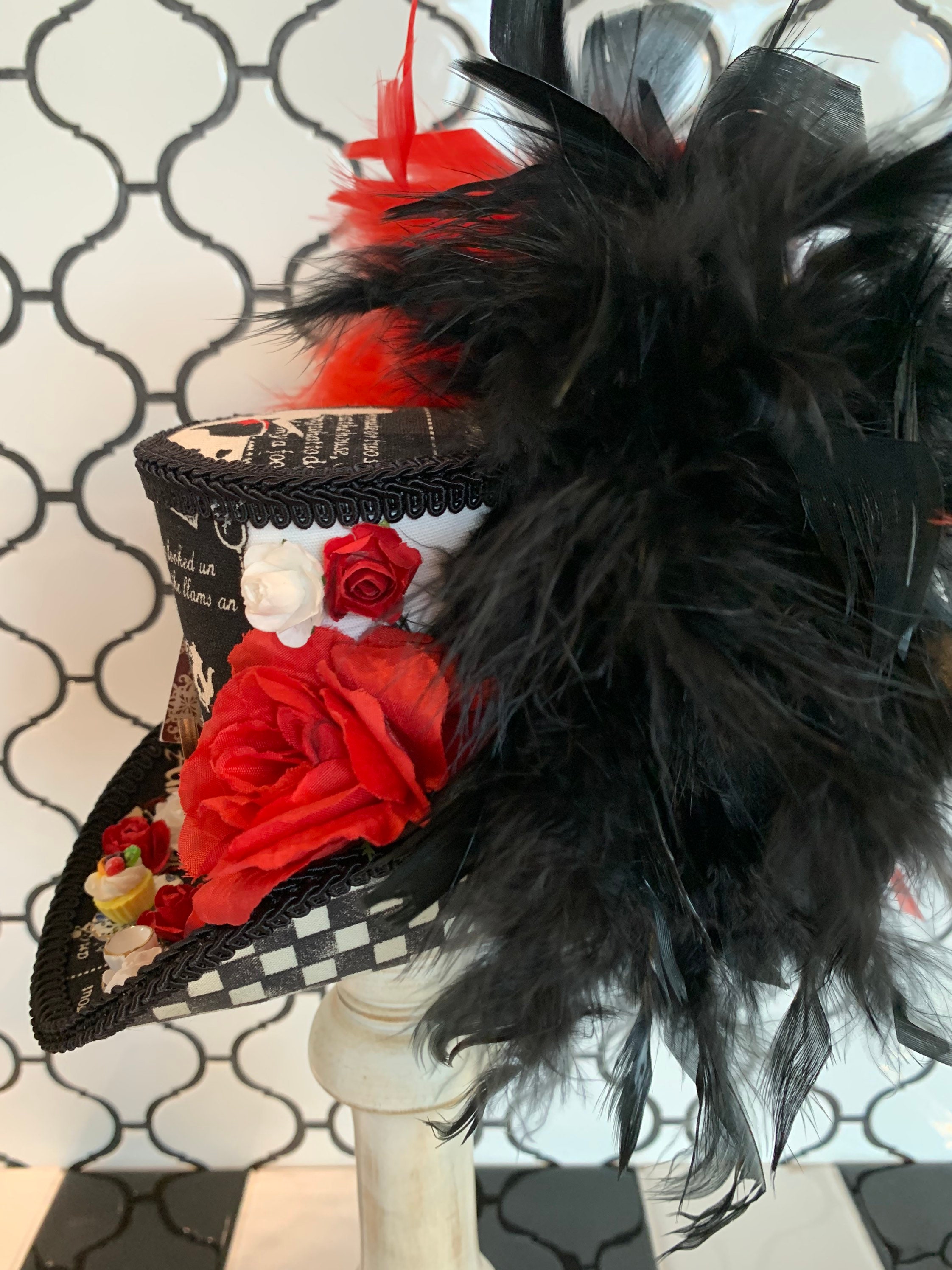 Red & Black Feathered Alice-in-Wonderland Mini Top Hat il_fullxfull.2292864379_qrhi.jpg main image 3