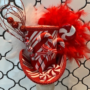 MADE to ORDER ONLY!!  Candy Cane Mini Top Hat, Christmas Candyland Fascinator