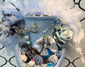 MADE to ORDER ONLY!!  Alice In Wonderland Mini Top Hat, Alice Blue Fascinator