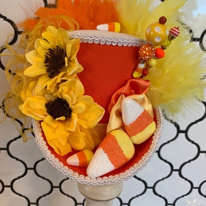 Candy Corn Mini Top Hat, Halloween Fascinator, READY to SHIP NOW!!
