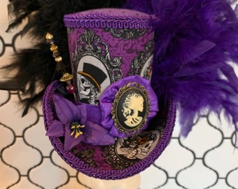 MADE to ORDER ONLY!!  Day of the Dead Mini Top Hat, Skeleton Fascinator, Dia de los Muertos Hat