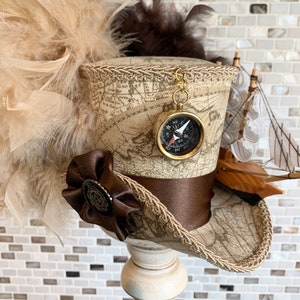 Sailing Ship, Compass, and Map Mini Top Hat, Pirate or Captain’s Fascinator. MADE to ORDER ONLY!!