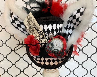 MADE to ORDER ONLY!!  White Rabbit Mini Top Hat, Alice In Wonderland Fascinator
