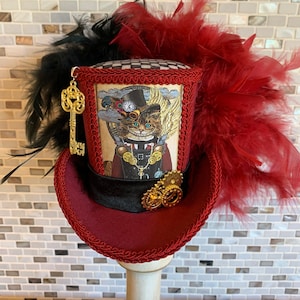 Cheshire Cat Mini Top Hat, Alice In Wonderland Fascinator, Steampunk Cheshire Cat Hat, MADE to ORDER ONLY!!