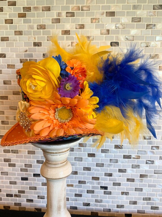 Orange and Yellow Mini Top Hat, Rainbow Fascinator, READY to 