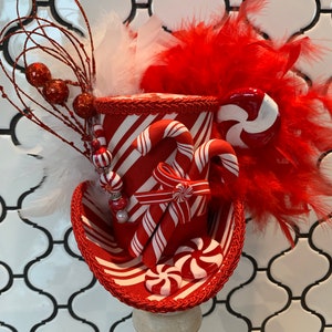 Candy Cane Tree Topper, Christmas Hat Wreath Attachment, Large Mini Top Hat, MADE to ORDER ONLY!!