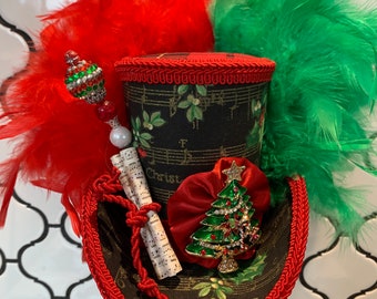 Christmas Tree Mini Top Hat, Christmas Music Fascinator, MADE to ORDER ONLY!!