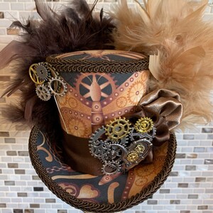 Steampunk Mini Top Hat, Gears and Hearts Fascinator, MADE to ORDER ONLY!!