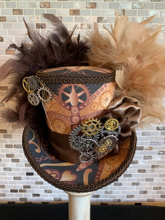 Steampunk Mini Top Hat, Gears and Hearts Fascinator, MADE to 