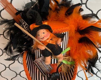 READY to SHIP NOW!!  Annalee Doll Flying Witch Mini Top Hat, Halloween Fascinator