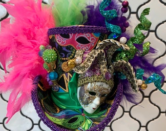 MADE to ORDER ONLY!!  Mardi Gras Mini Top Hat, Fat Tuesday Fascinator