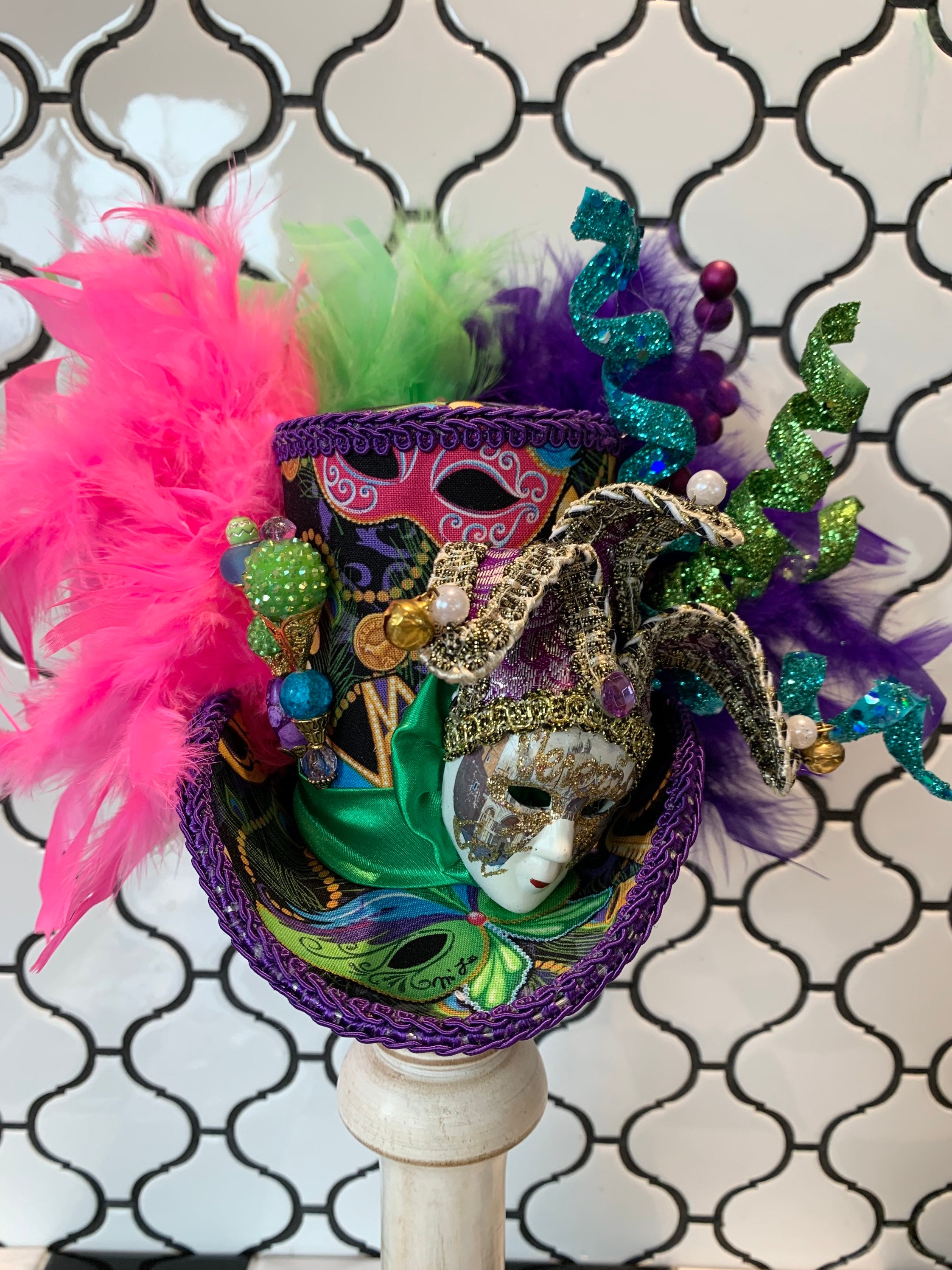 5568 Carnival Mardi Gras Lady Flower Fascinators Hat, Grosgrain Vintage Mardi Gras Fascinator - Etsy main image 2