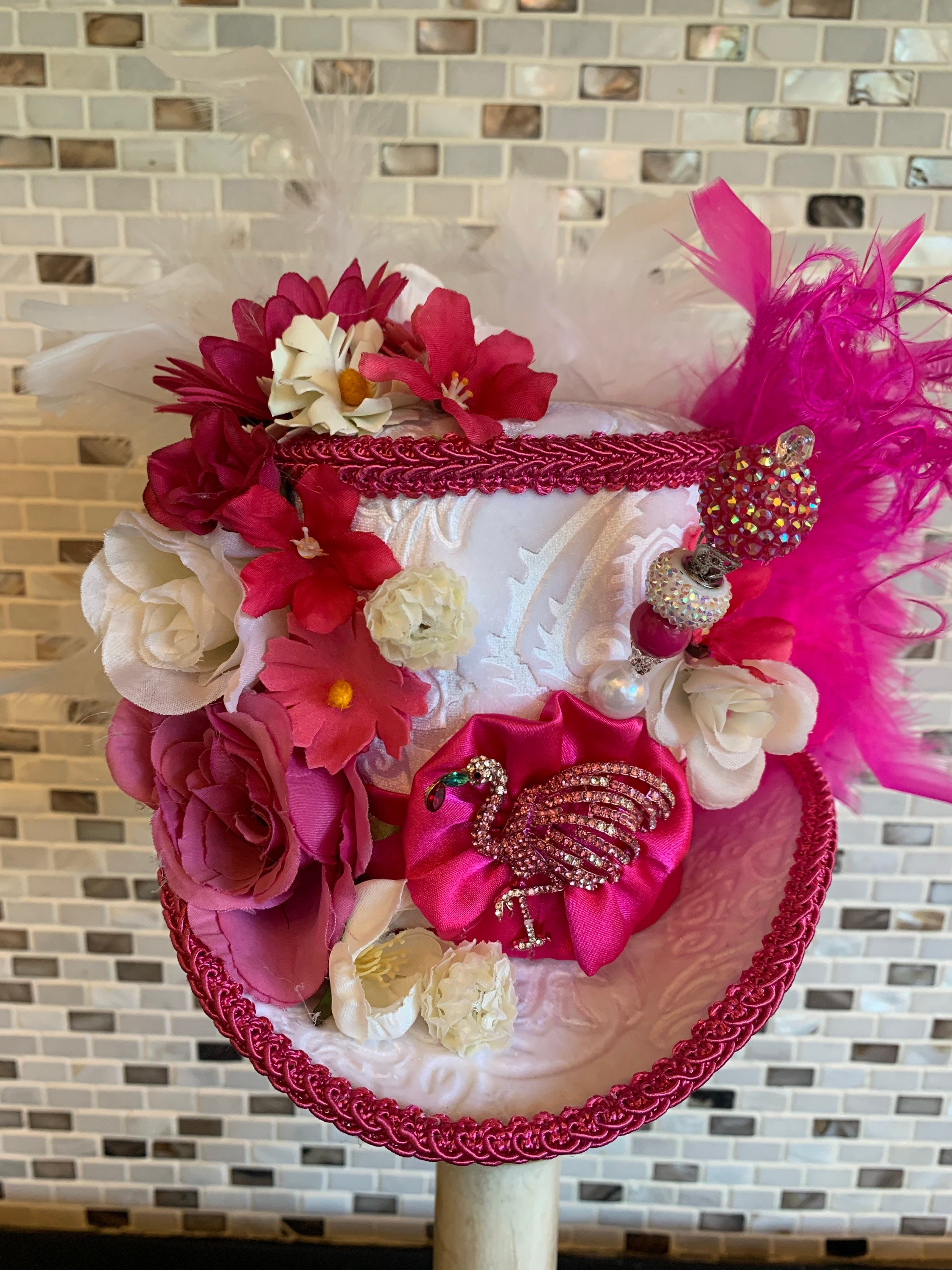 Gerard Straw Cloche Derby Hat with Pink Bow - Genevieve Rose Atelier