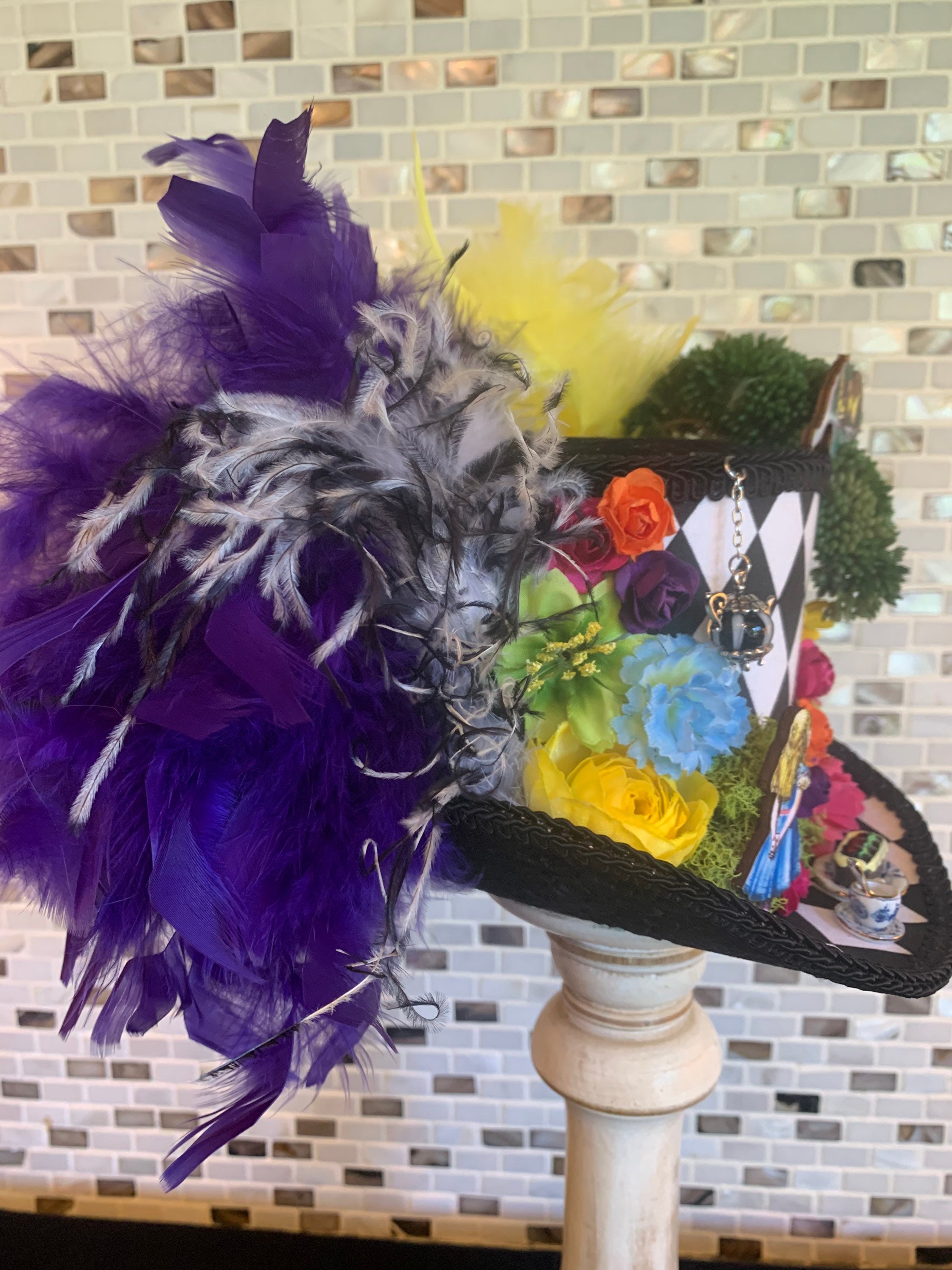 Chesire cat mini top hat Cheshire Cat Mini Top Hat, Burlesque Fascinator, Cosplay  main image 3