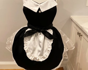 Sexy French Maid Satin Apron in Black and White Satin I'm ready to serve in this Satin French Maid Apron costume adorablesissies