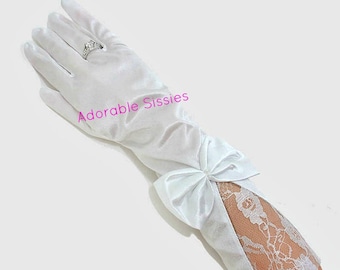 Satin, Stretch get that sensual feeling  bow detail satin lace gloves  for Sissy Girls