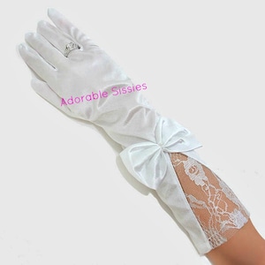 Satin, Stretch get that sensual feeling  bow detail satin lace gloves  for Sissy Girls