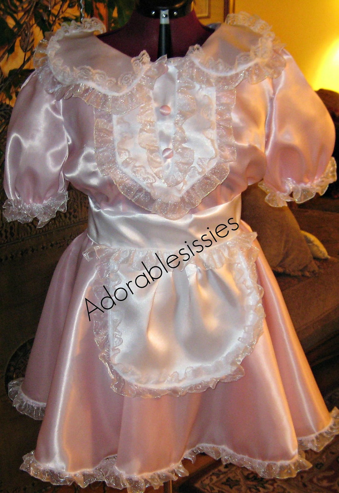 Sissy Maid Dress Light Pink Satin With White Satin Apron Perfect for the  Cross Dresser Submissive French Maid, Crosplay, Sissy Boy, Tranny - Etsy