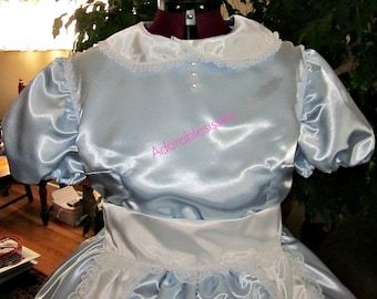 baby blue satin sissy maid jumpsuit Pre-made US Size 22 Details about   new 