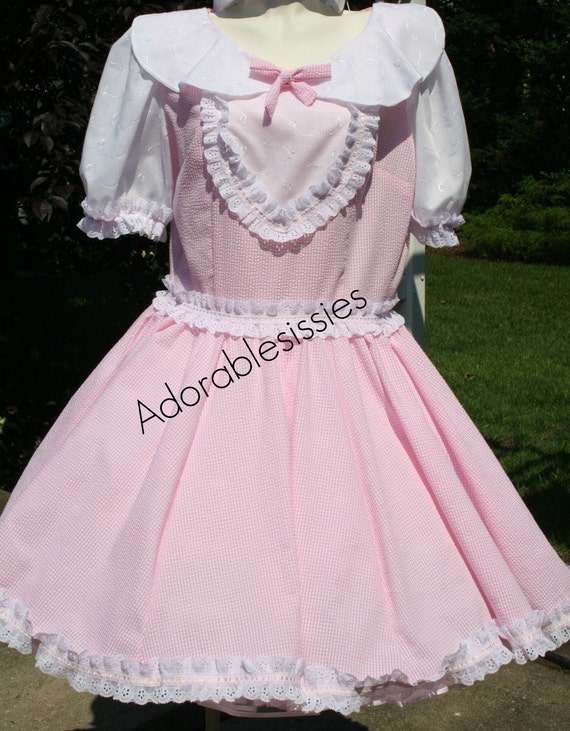 Pink and White Gingham Cross Dress Sissy Dress With White Eye-lite Trim. A  Little Sissy Girl's Dream Dress for Male to Female and Cosplay. - Etsy