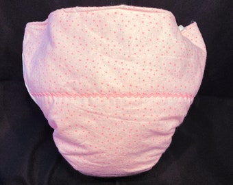 Waddle Diaper Spread Diaper for ABDL in a solid pink with gray and white dots for the adult baby AdorableSissie in you
