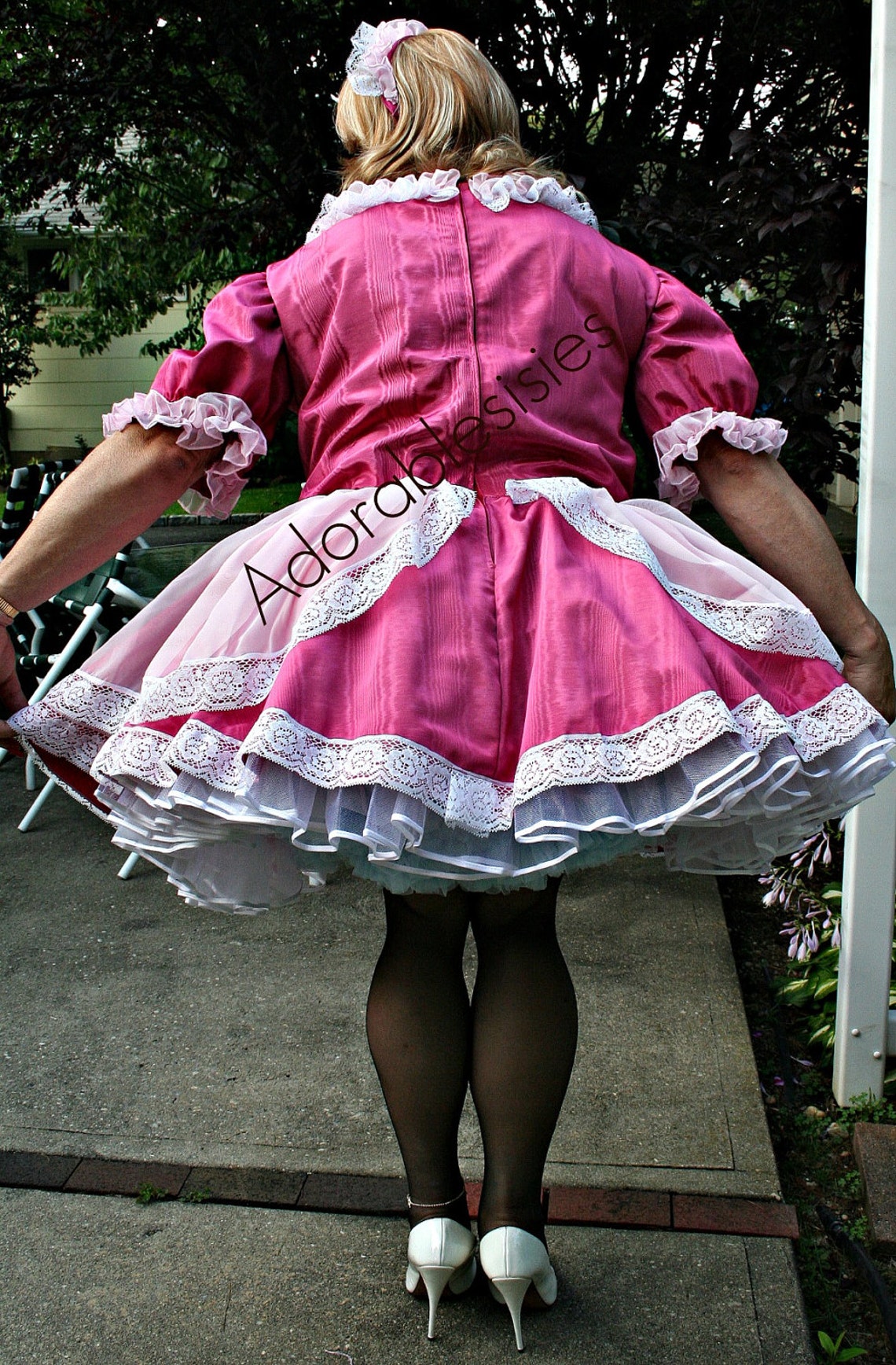 Custom Made Sissy Versatile Maid Dress In Pink Moire Taffeta Etsy